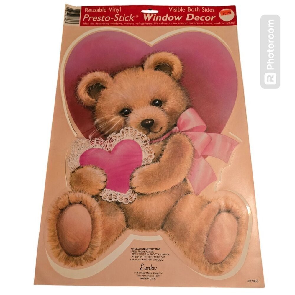 Vintage Eureka Valentine's Day Teddy Bear Window Cling Decor